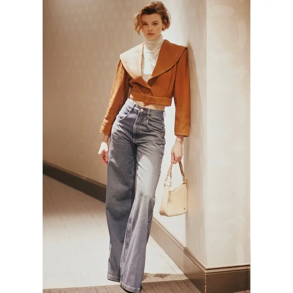 FRAME Cropped Pebbled Leather Belted Jacket‎